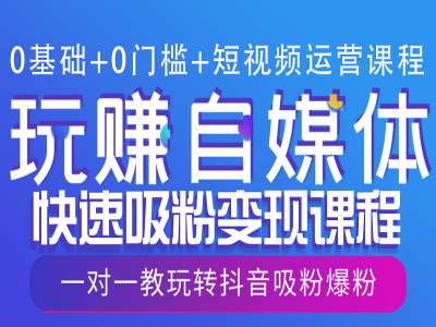 0基础+0门槛+短视频运营课程，玩赚自媒体快速吸粉变现课程，一对一教玩转抖音吸粉爆粉-赚钱网