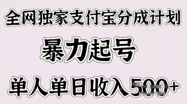 全网独家支付宝分成计划，暴力起号，单人单日收入多张-赚钱网