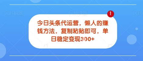 今日头条代运营，无需自己运营，每天花费十秒钟发布视频，单日稳定变现3张【揭秘】-赚钱网