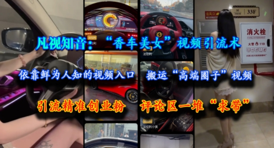 凡视知音：“香车美女”视频引流术，依靠鲜为人知的视频入口，搬运“高端圈子”视频，引流精准创业粉，评论区一堆“求带”-赚钱网