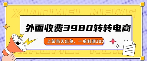 外面收费3980的转转电商玩法，上架当天出单，一单利润3张-赚钱网