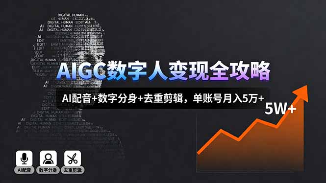 AIGC数字人变现全攻略，AI配音+数字分身+去重剪辑，单账号月入5万+-赚钱网