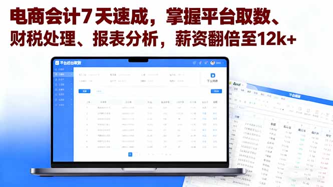 电商会计7天速成，掌握平台取数、财税处理、报表分析，薪资翻倍至12k+-赚钱网