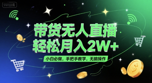 带货无人直播，轻松月入2W+，小白必做，手把手教学，无脑操作(附学习资料)-赚钱网