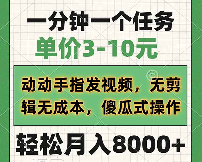 （14494期）一分钟一个任务，单价3-10元，动动手指发视频，无剪辑无成本，傻瓜式操…-赚钱网