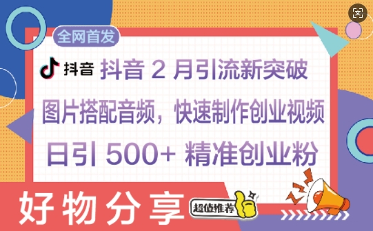 抖音2月引流新突破：图片搭配音频，快速制作创业视频，日引 500+ 精准创业粉-赚钱网