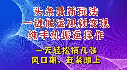今日头条最新玩法，一键搬运视频也能轻松变现，随随便便就爆百W流量，新风口新玩法-赚钱网
