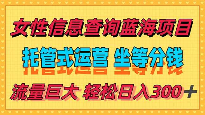 （15216期）稳定日入300＋，小众信息查询蓝海项目，全程懒人式托管，解放你的时间-赚钱网