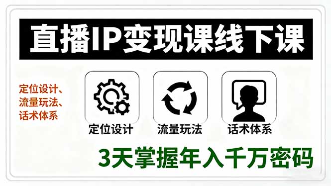 直播IP变现课线下课，定位设计、流量玩法、话术体系，3天掌握年入千万密码-赚钱网