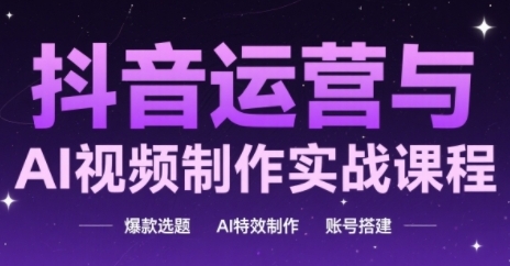 抖音运营与AI视频制作实战课程，爆款选题-AI特效制作-账号搭建-赚钱网
