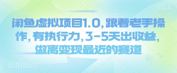 闲鱼虚拟项目1.0，跟着老手操作，有执行力，3-5天出收益，做离变现最近的赛道-赚钱网
