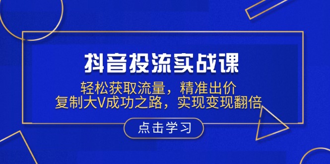 （13954期）抖音投流实战课，轻松获取流量，精准出价，复制大V成功之路，实现变现翻倍-赚钱网