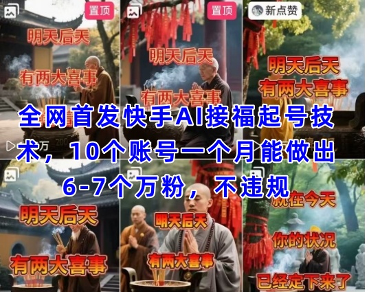 全网首发快手AI接福起号涨粉技术，10个账号一个月能做出6-7个万粉，不违规-赚钱网