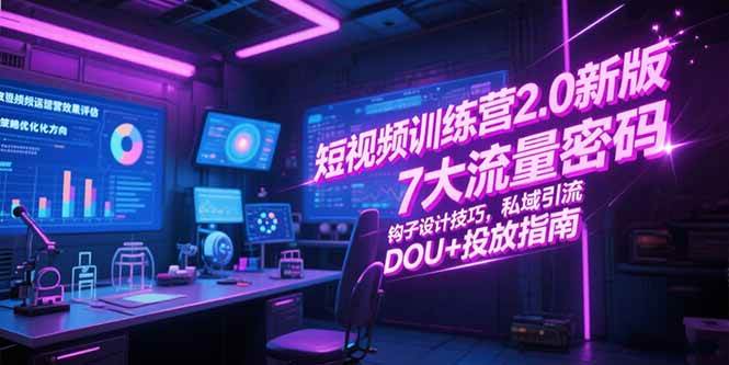 （15255期）短视频训练营2.0新版，7大流量密码/钩子设计技巧/私域引流/DOU+投放指南-赚钱网
