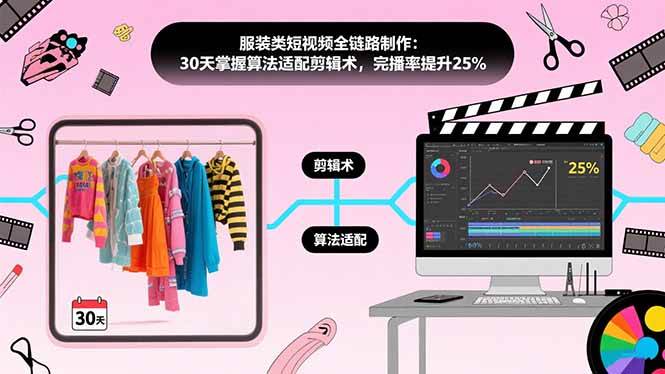 （15655期）服装类短视频全链路制作：30天掌握算法适配剪辑术，完播率提升25%-赚钱网