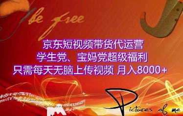 京东短视频带货代运营，学生党、宝妈党超级福利，只需每天无脑上传视频，月入8000+【仅揭秘】-赚钱网