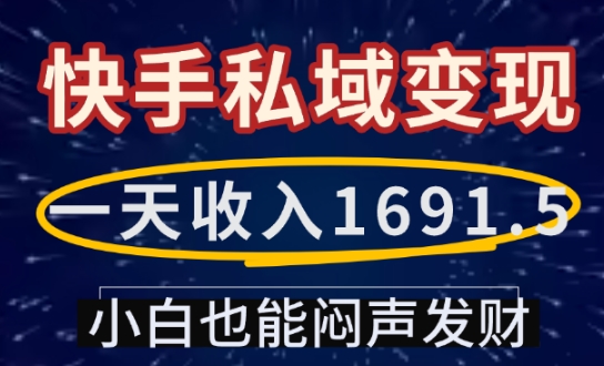 一天收入1691.5，快手私域变现，小白也能闷声发财-赚钱网