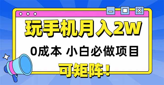 玩玩手机月入20000+，0成本小白必做项目，可矩阵-赚钱网