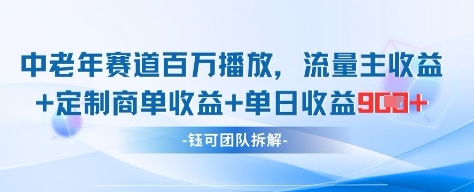 中老年赛道百万播放+流量主收益+定制收益，单日收益9张-赚钱网