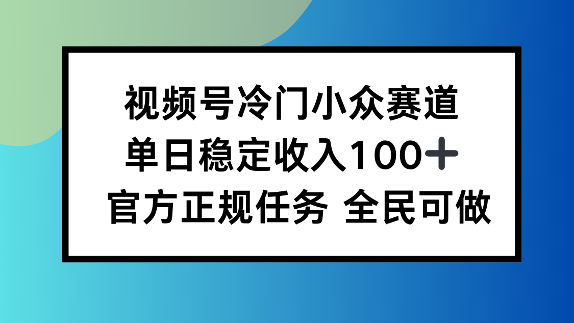 视频号小众赛道，单日稳定收入100+，适合所有人-赚钱网
