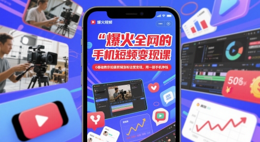 爆火全网的手机短视频变现课，0基础教你拍摄剪辑涨粉运营变现，用一部手机挣钱-赚钱网