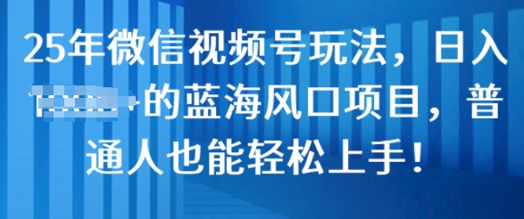 25年微信视频号玩法，日入几张的蓝海风口项目，普通人也能轻松上手!-赚钱网
