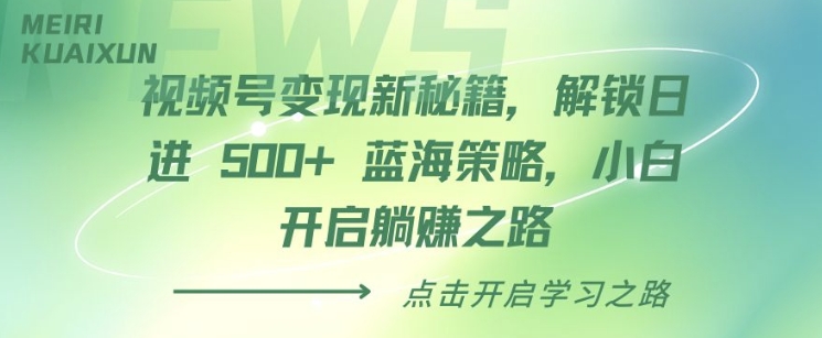 视频号变现新秘籍，解锁日进 5张 蓝海策略，小白开启躺Z之路-赚钱网