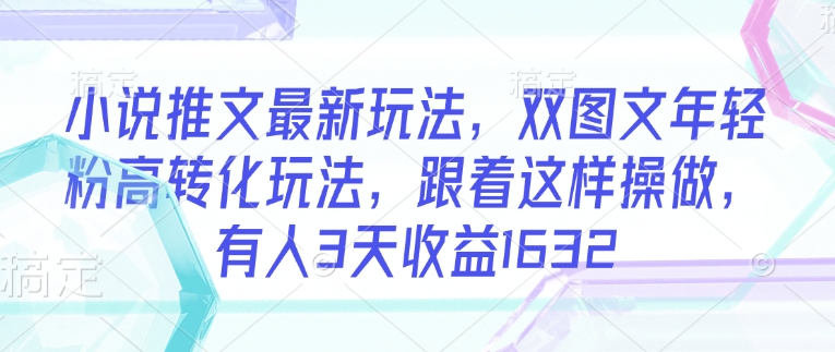 小说推文最新玩法，双图文年轻粉高转化玩法，跟着这样操做，有人3天收益1632-赚钱网
