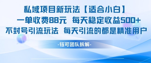 私域项目新玩法【适合小白】 一单收费88.每天稳定收益几张-赚钱网