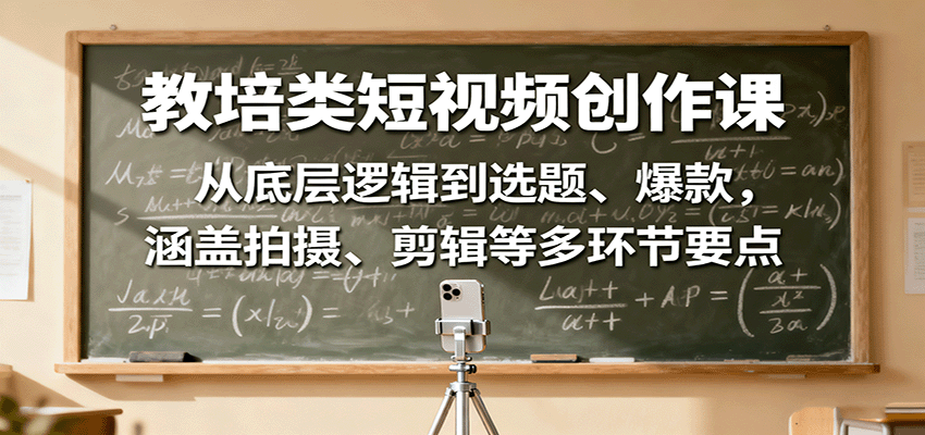 教培类短视频创作课：从底层逻辑到选题、爆款，涵盖拍摄、剪辑等多环节要点-赚钱网