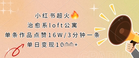 小红书超火的治愈系loft公寓，单条作品点赞16W，3分钟一条，单日变现数张-赚钱网