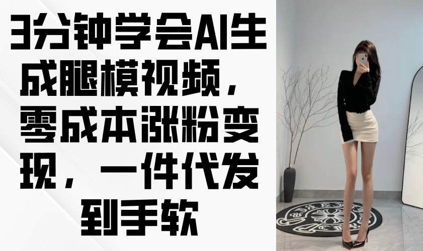 （14537期）3分钟学会AI生成腿模视频，零成本涨粉变现，一件代发到手软-赚钱网