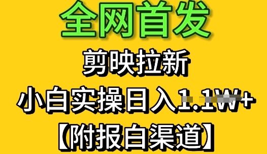 全网首发：剪映拉新，小白实操单日收益1k+【附报白渠道】-赚钱网