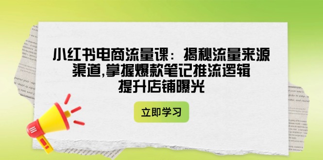（14318期）小红书电商流量课：揭秘流量来源渠道,掌握爆款笔记推流逻辑,提升店铺曝光-赚钱网