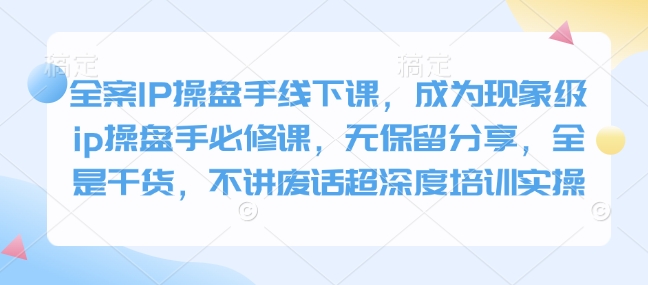 全案IP操盘手线下课，成为现象级ip操盘手必修课，无保留分享，全是干货，不讲废话超深度培训实操-赚钱网