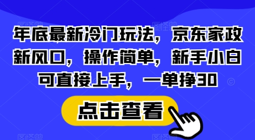 年底最新冷门玩法，京东家政新风口，操作简单，新手小白可直接上手，一单挣30【揭秘】-赚钱网