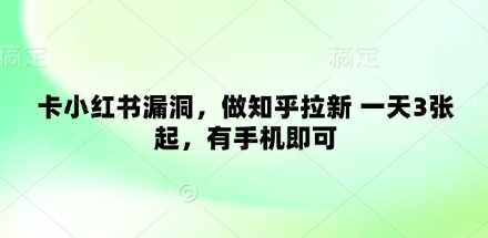 卡小红书漏洞，做知乎拉新 一天3张起，有手机即可-赚钱网