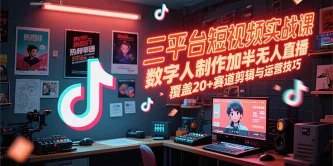 （15265期）三平台短视频实战课，数字人制作加半无人直播，覆盖20+赛道剪辑与运营技巧-赚钱网
