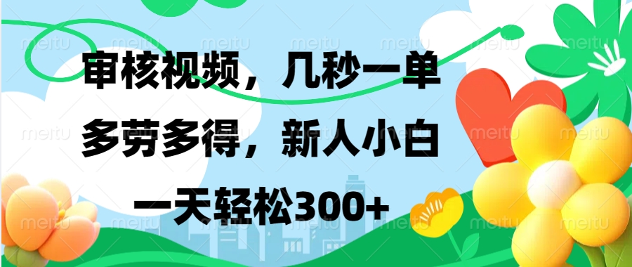 （13719期）视频审核，新手可做，多劳多得，新人小白一天轻松300+-赚钱网