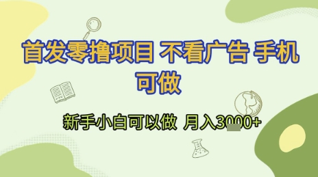 首发零撸项目 不看广告 手机可做 新手小白可以做  月入3k+【揭秘】-赚钱网