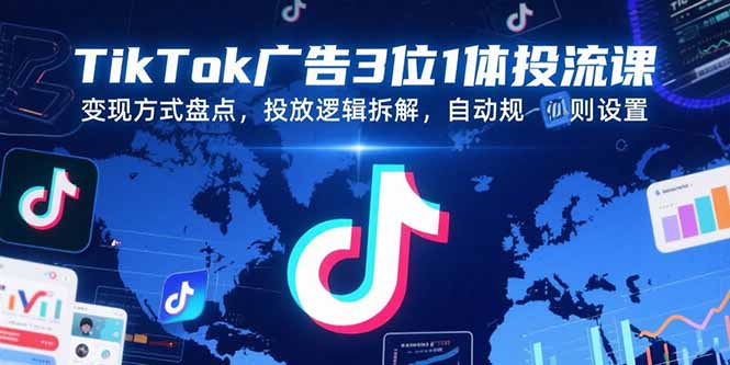 TikTok广告3位1体投流课，变现方式盘点，投放逻辑拆解，自动规则设置-赚钱网