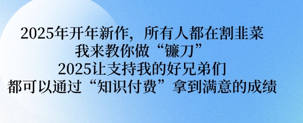 2025年开年新作，所有人都在割韭菜，我来教你做“镰刀” 2025让支持我的好兄弟们都可以通过“知识付费”拿到满意的成绩【揭秘】-赚钱网