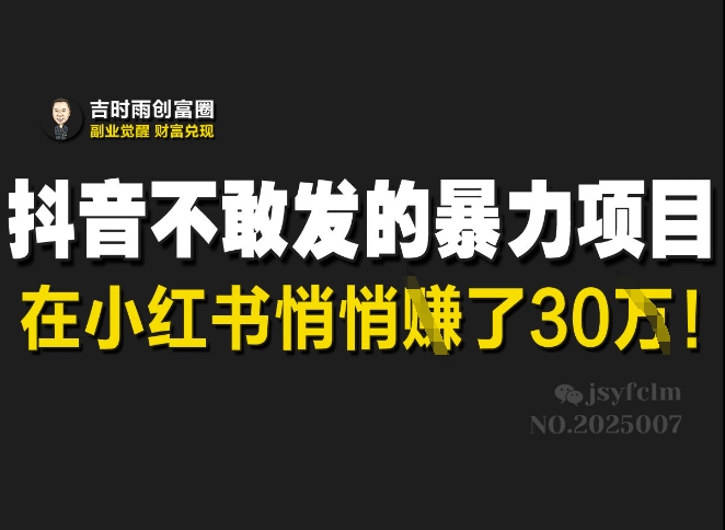 抖音不敢发的暴利项目，在小红书悄悄挣了30W-赚钱网