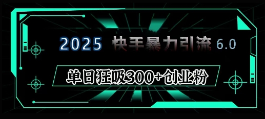 2025年快手6.0保姆级教程震撼来袭，单日狂吸300+精准创业粉-赚钱网