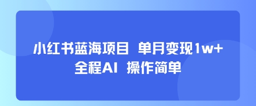 小红书蓝海项目 单月变现1w+ 全程AI 操作简单-赚钱网