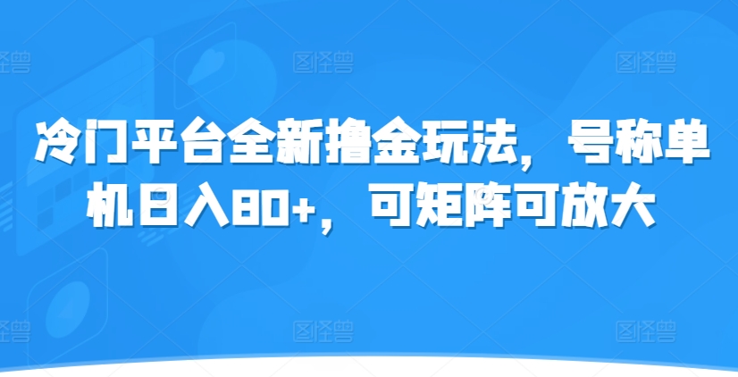 冷门平台全新撸金玩法，号称单机日入80+，可矩阵可放大-赚钱网