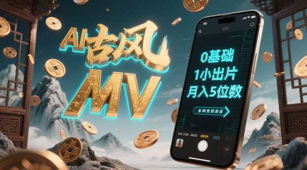 AI一键生成古风音乐MV，0剪辑基础1小时出片，多种变现渠道，一部手机月入5位数-赚钱网