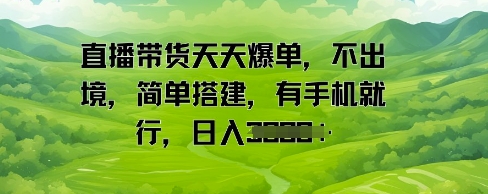 直播带货天天爆单，不出境，简单搭建，有手机就行，日入多张-赚钱网