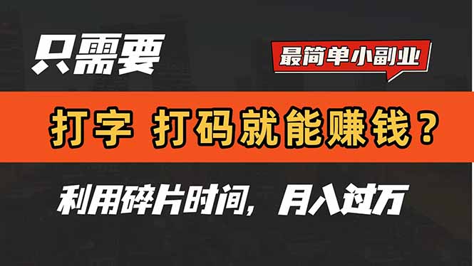 （14672期）只需要打字，打码，就能赚钱？简单的赚钱小副业，利用碎片时间，月入过万-赚钱网