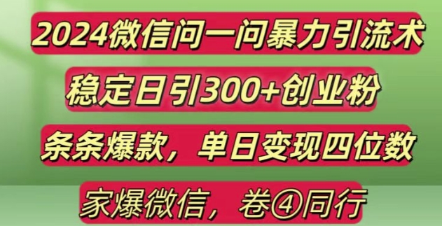2024最新微信问一问暴力引流300+创业粉,条条爆款单日变现四位数【揭秘】-赚钱网